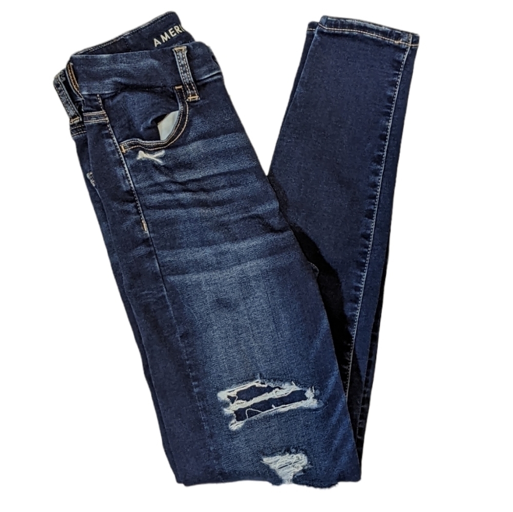 American Eagle Curvy High Rise Distressed Jegging Size 00 Dark Blue Wash